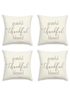 NWT 4 Grateful Thankful Blessed18×18 Ivory Brown Reversible Pillow Cushion Cover